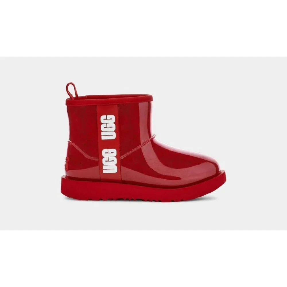 UGG Classic Clear Faux Shearling Mini Boots Red Kids Size 10
